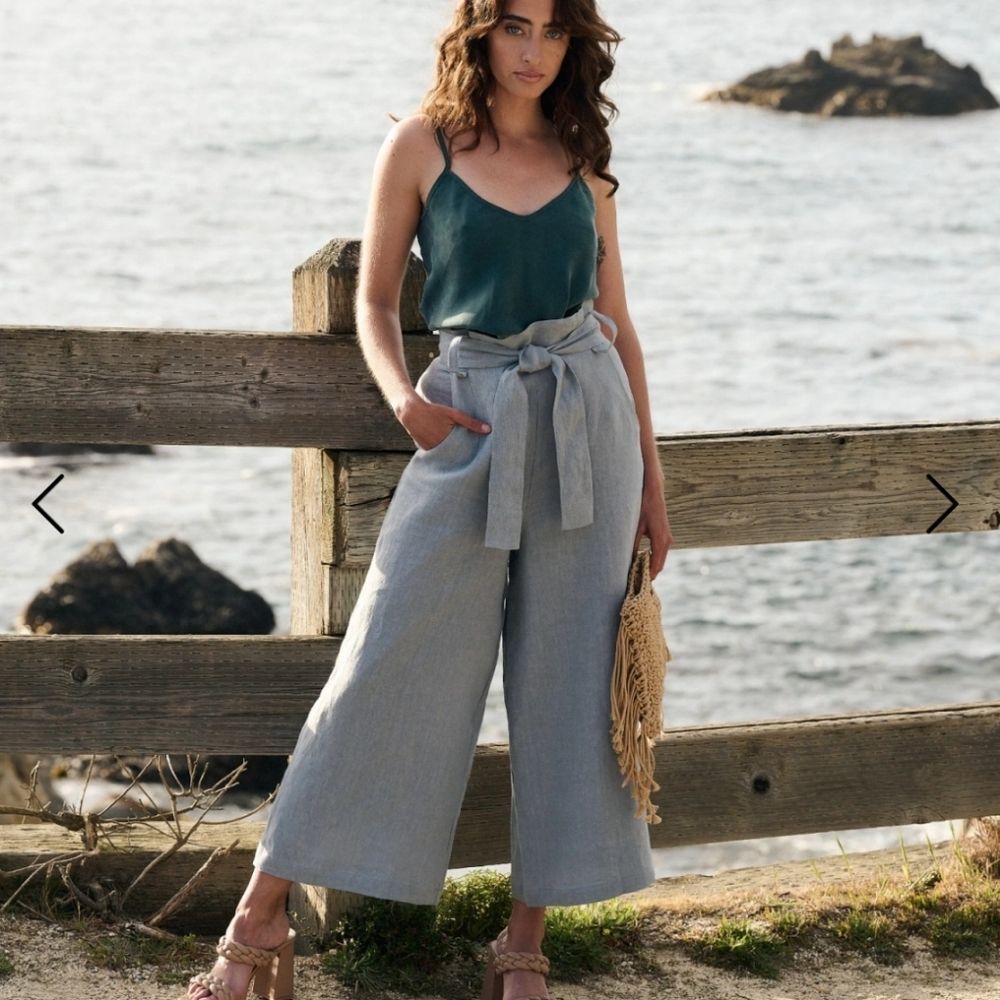 St. Tropez Gray Wide Leg Linen Capri Pants size 10 - Picture 2 of 9
